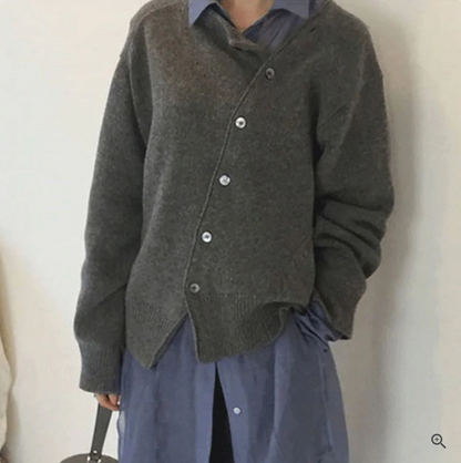 Melina™ | Asymmetric cashmere cardigan with unique buttons