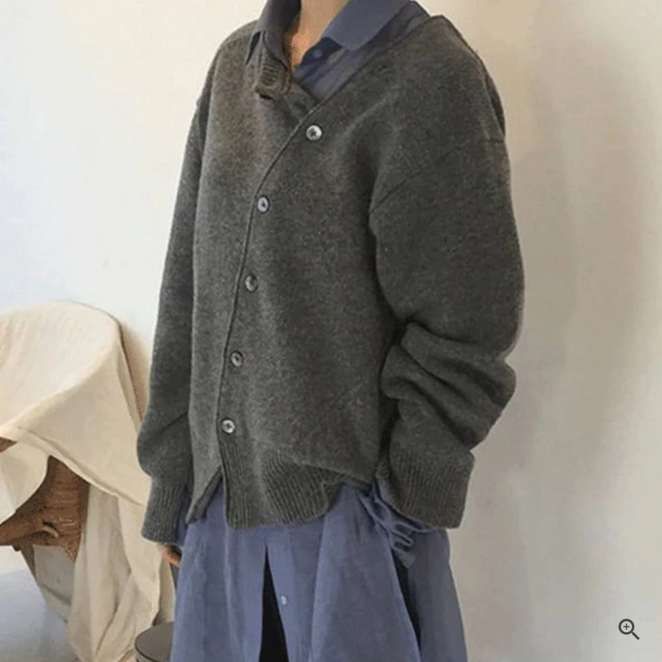 Melina™ | Asymmetric cashmere cardigan with unique buttons